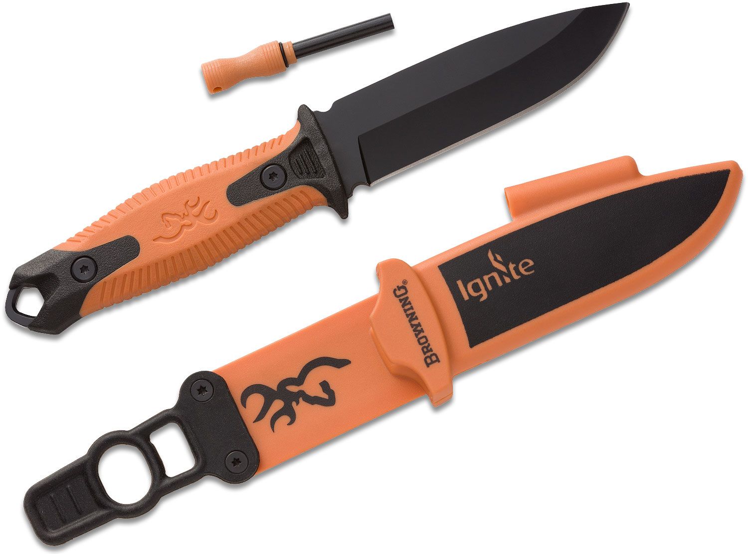 Browning coltello lama fissa Ignite con acciarino e fodero in polimero - Arancio