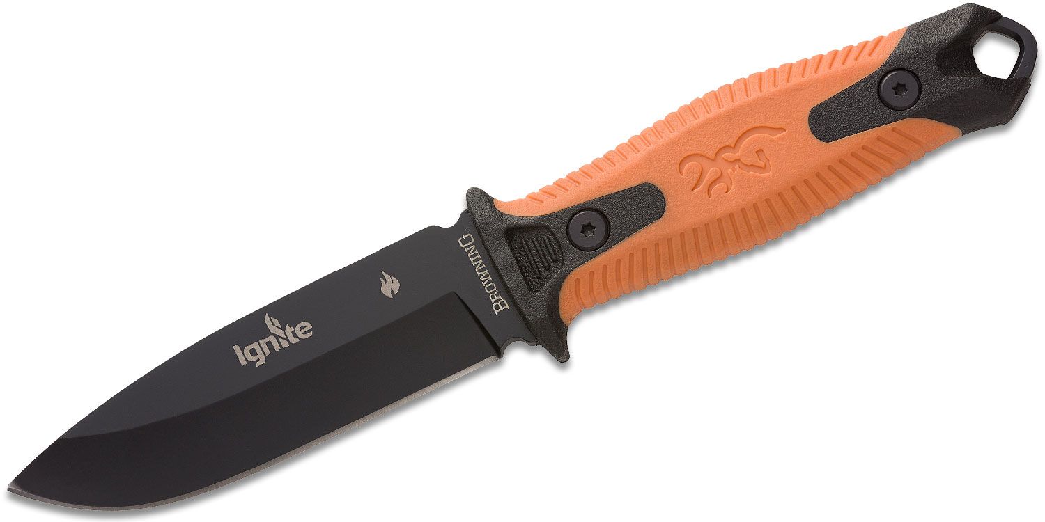 Browning coltello lama fissa Ignite con acciarino e fodero in polimero - Arancio