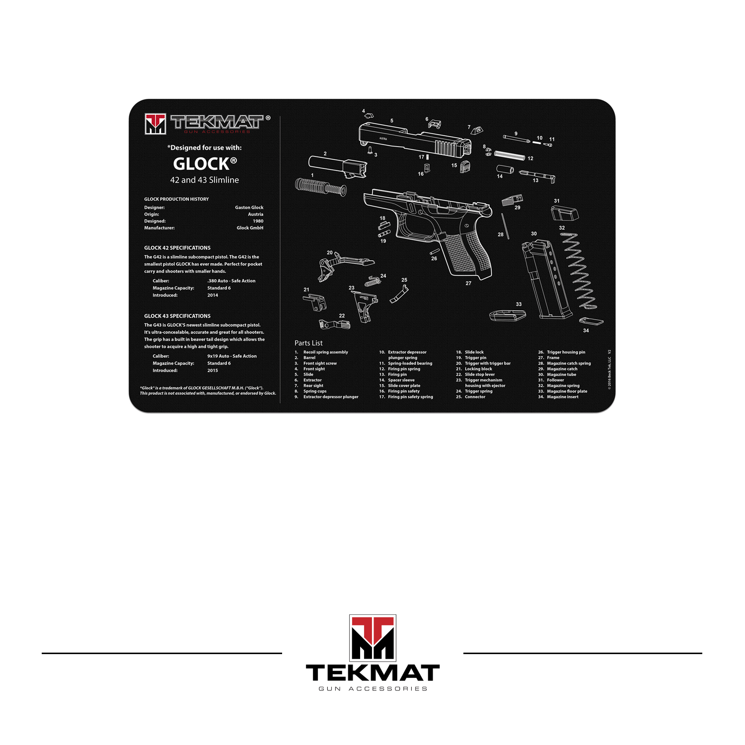 TEKMAT Glock 42 and 43 Gun Cleaning Mat