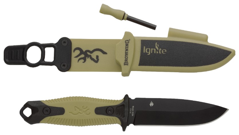 Browning coltello lama fissa Ignite con acciarino e fodero in polimero - Verde