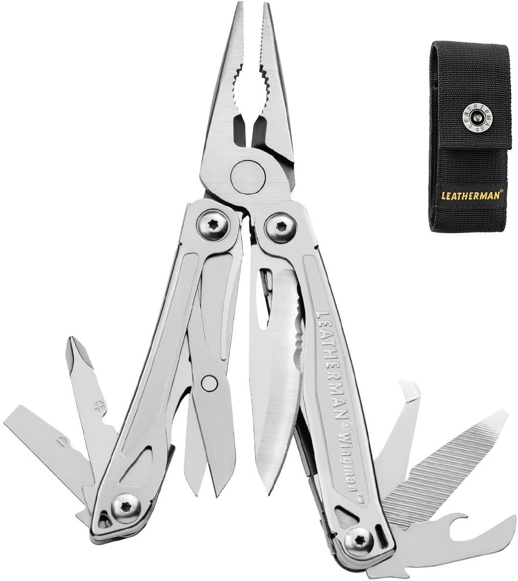 Leatherman Multi-Tools Large WINGMAN Utensile multifunzione, richiudibile, 14 attrezzi in uno, fodero in nylon incluso